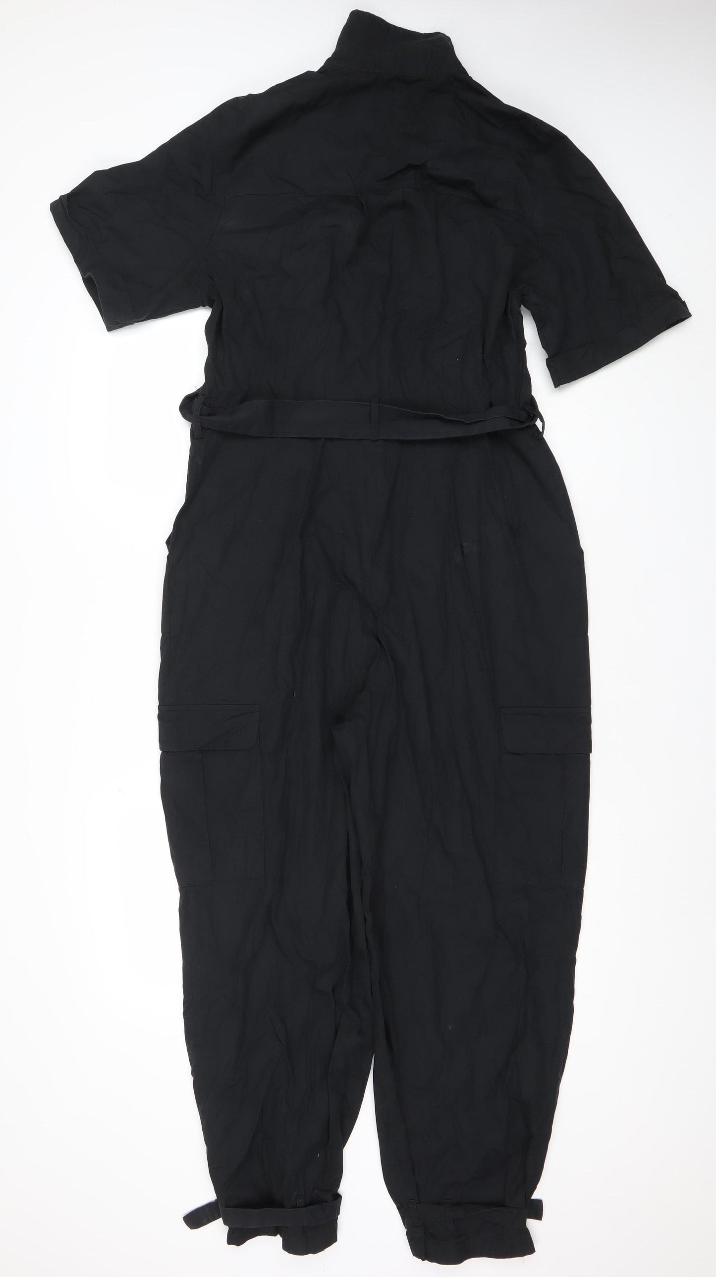 Zara Women's Black Collared Belted Jumpsuit Size 12