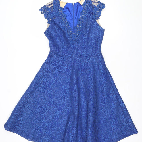 Amber Women's Blue Lace A-Line Knee Length Dress XS