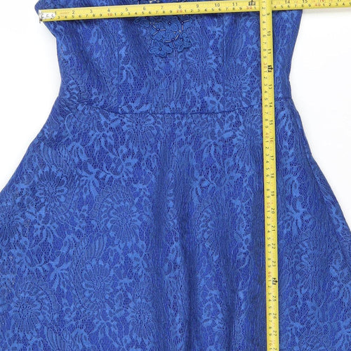Amber Women's Blue Lace A-Line Knee Length Dress XS