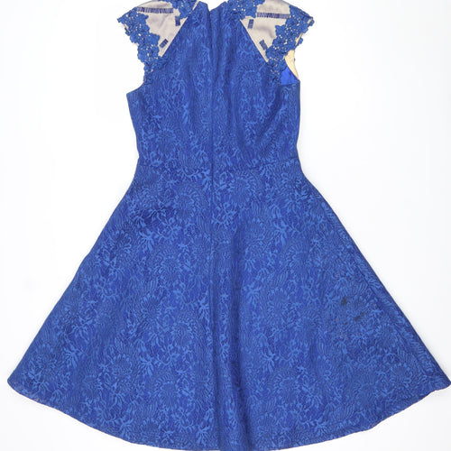 Amber Women's Blue Lace A-Line Knee Length Dress XS