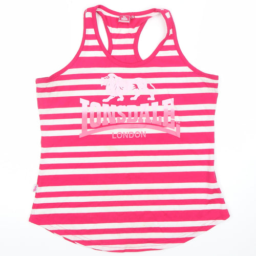 Lonsdale London Womens Pink White Striped Racerback Tank Top Size 12