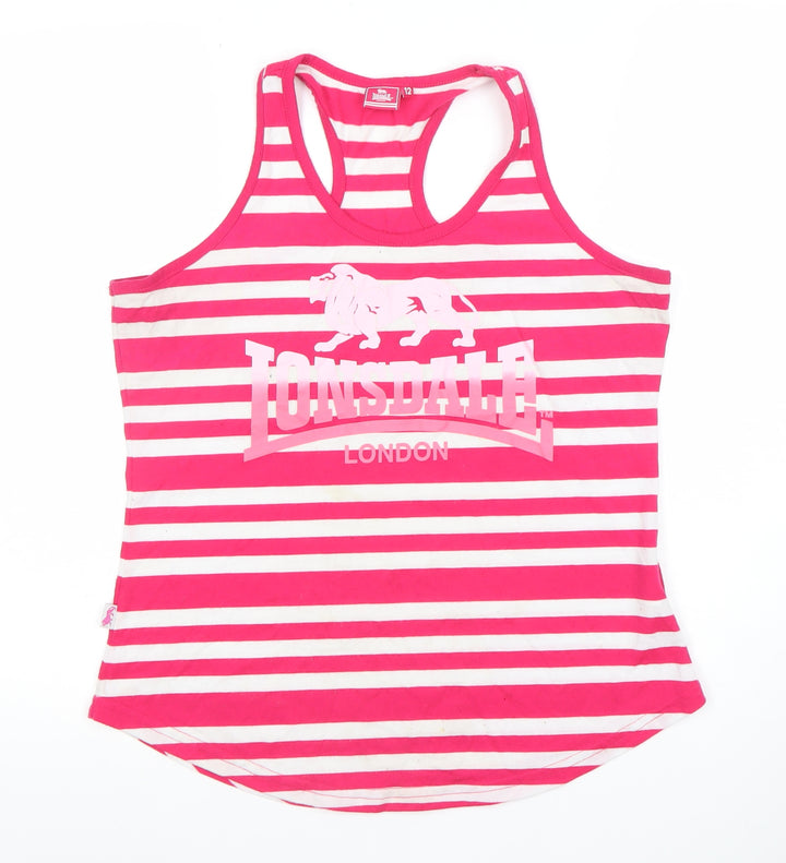 Lonsdale London Womens Pink White Striped Racerback Tank Top Size 12
