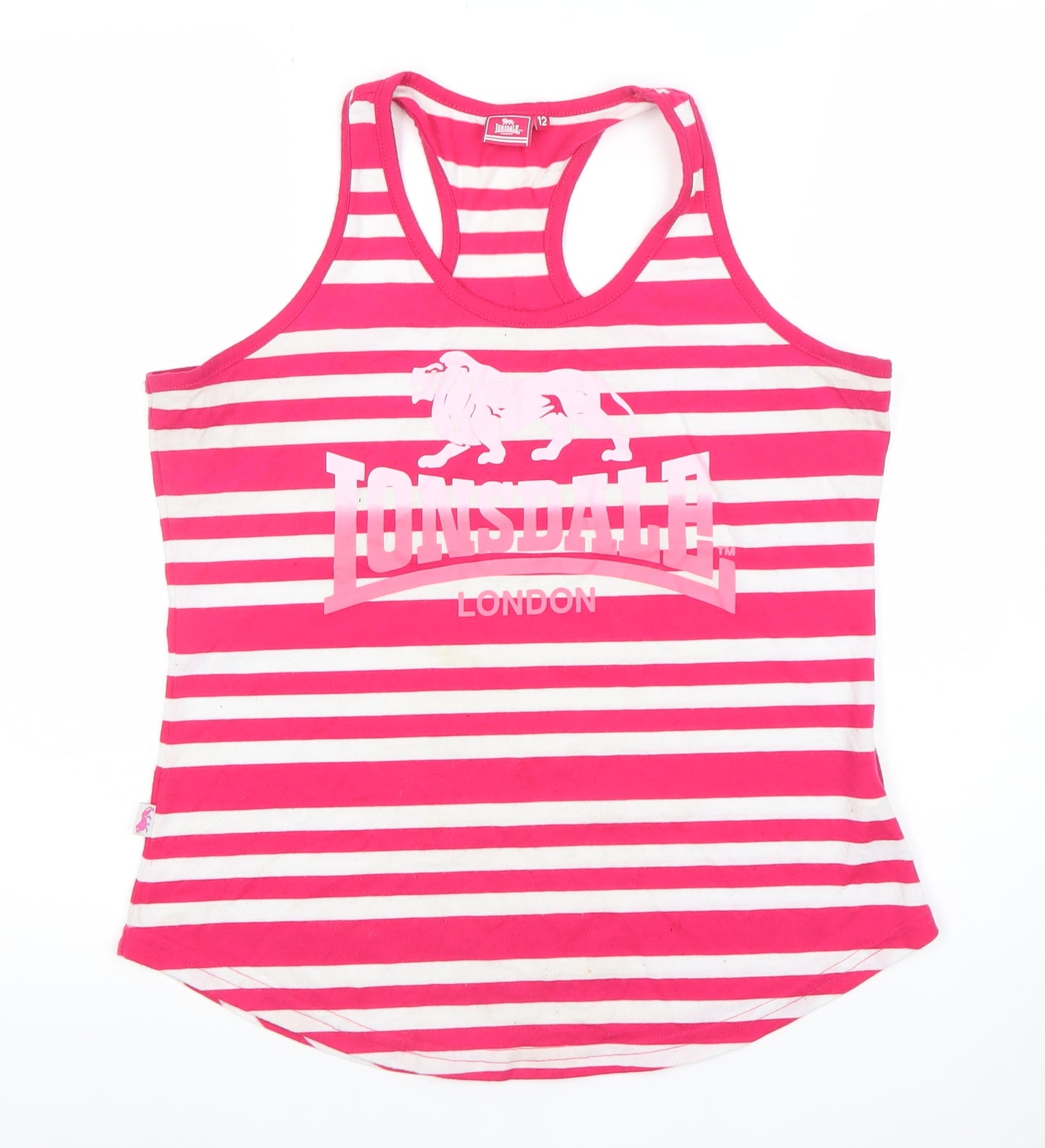 Lonsdale London Womens Pink White Striped Racerback Tank Top Size 12