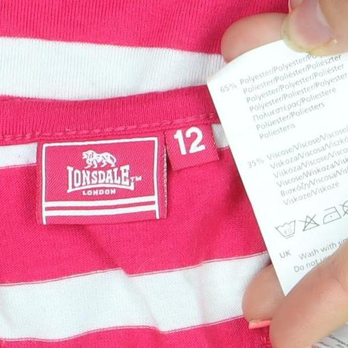 Lonsdale London Womens Pink White Striped Racerback Tank Top Size 12