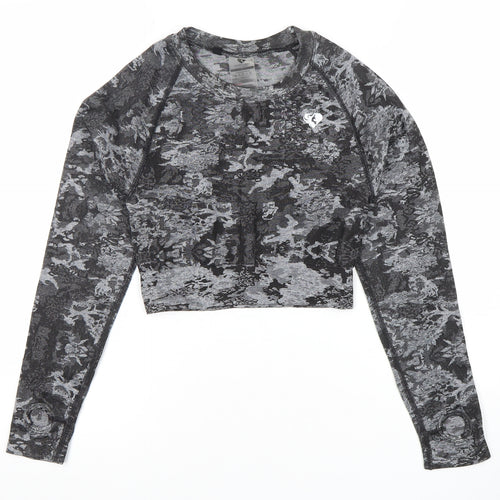 Women's Best Grey Camouflage Long Sleeve Cropped Activewear Top M