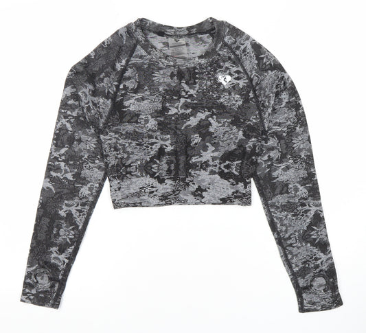 Women's Best Grey Camouflage Long Sleeve Cropped Activewear Top M