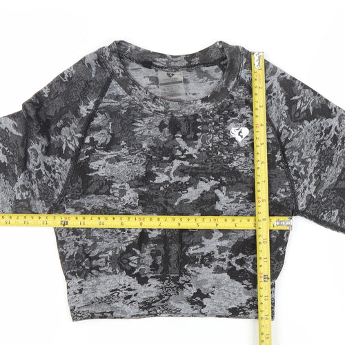 Women's Best Grey Camouflage Long Sleeve Cropped Activewear Top M