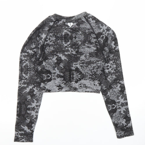Women's Best Grey Camouflage Long Sleeve Cropped Activewear Top M