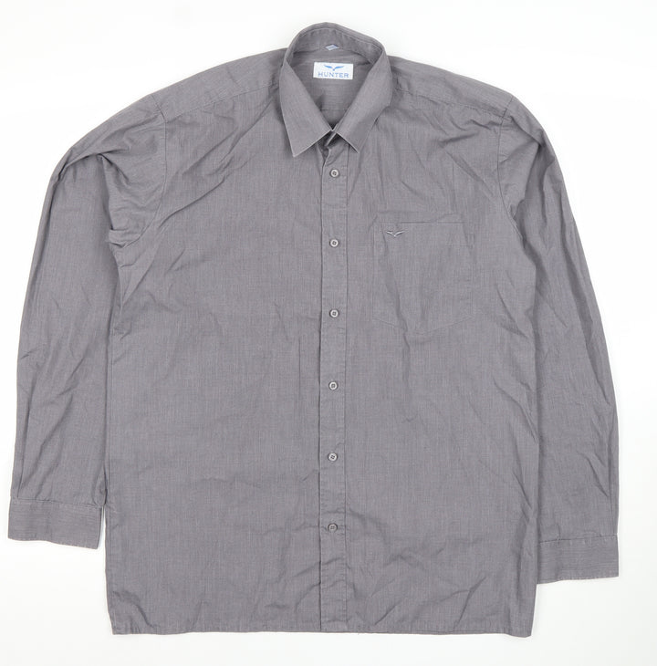 Hunter Men's Grey Long Sleeve Dress Shirt Size 15/38cm Classic Fit