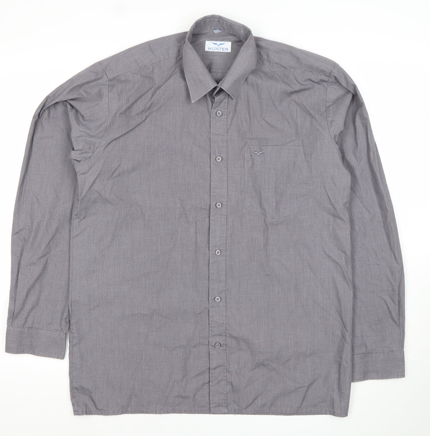 Hunter Men's Grey Long Sleeve Dress Shirt Size 15/38cm Classic Fit