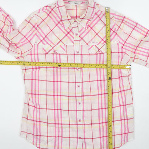 Isle Womens Pink Check Button-Up Shirt Size 14 Cotton 3/4 Sleeve Casual