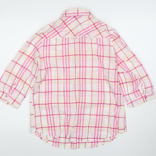 Isle Womens Pink Check Button-Up Shirt Size 14 Cotton 3/4 Sleeve Casual