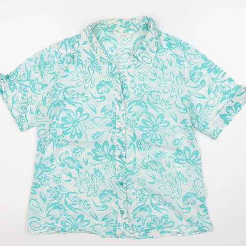 Marks and Spencer Womens Blue Floral Cotton Button-Up Shirt Size 10