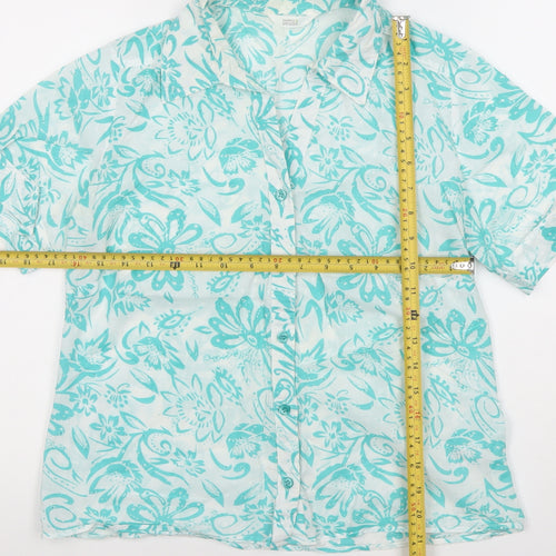 Marks and Spencer Womens Blue Floral Cotton Button-Up Shirt Size 10