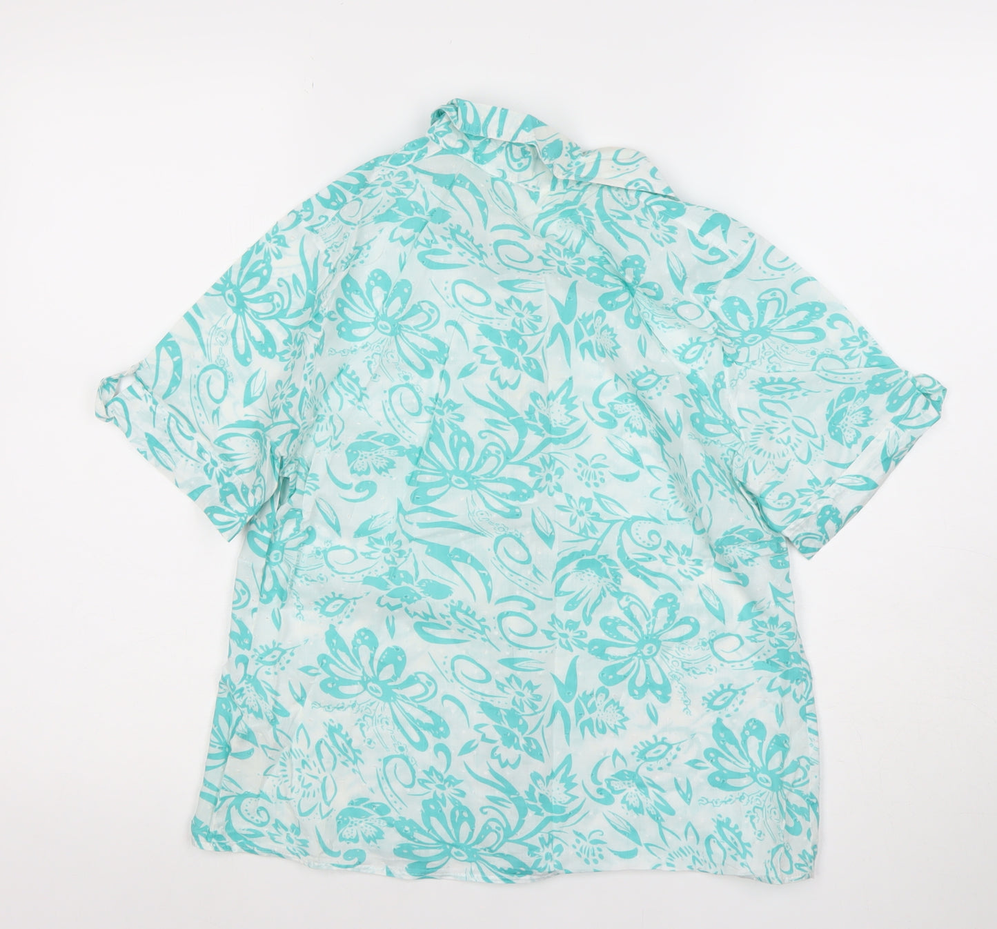 Marks and Spencer Womens Blue Floral Cotton Button-Up Shirt Size 10