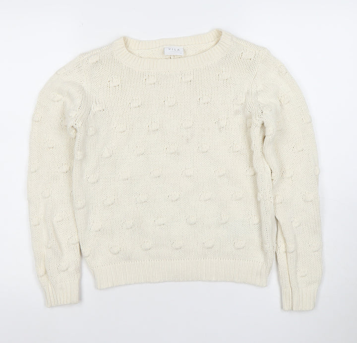 Vila Womens Ivory XS Chunky Knit Cotton Acrylic Jumper
