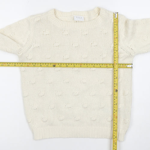 Vila Womens Ivory XS Chunky Knit Cotton Acrylic Jumper