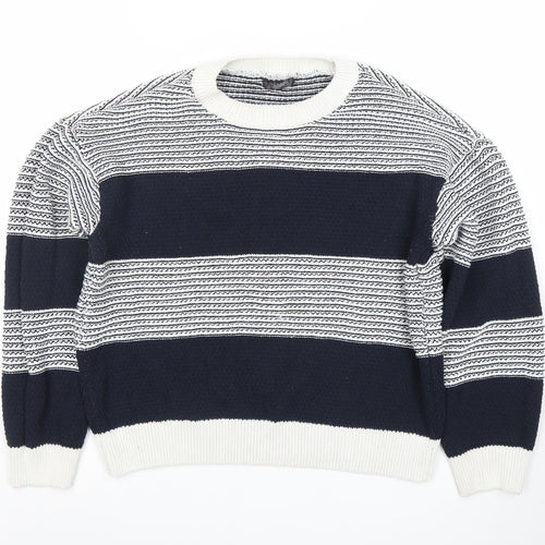Dunnes Stores Women's White & Navy Striped Crew Neck Cotton Jumper Size 12