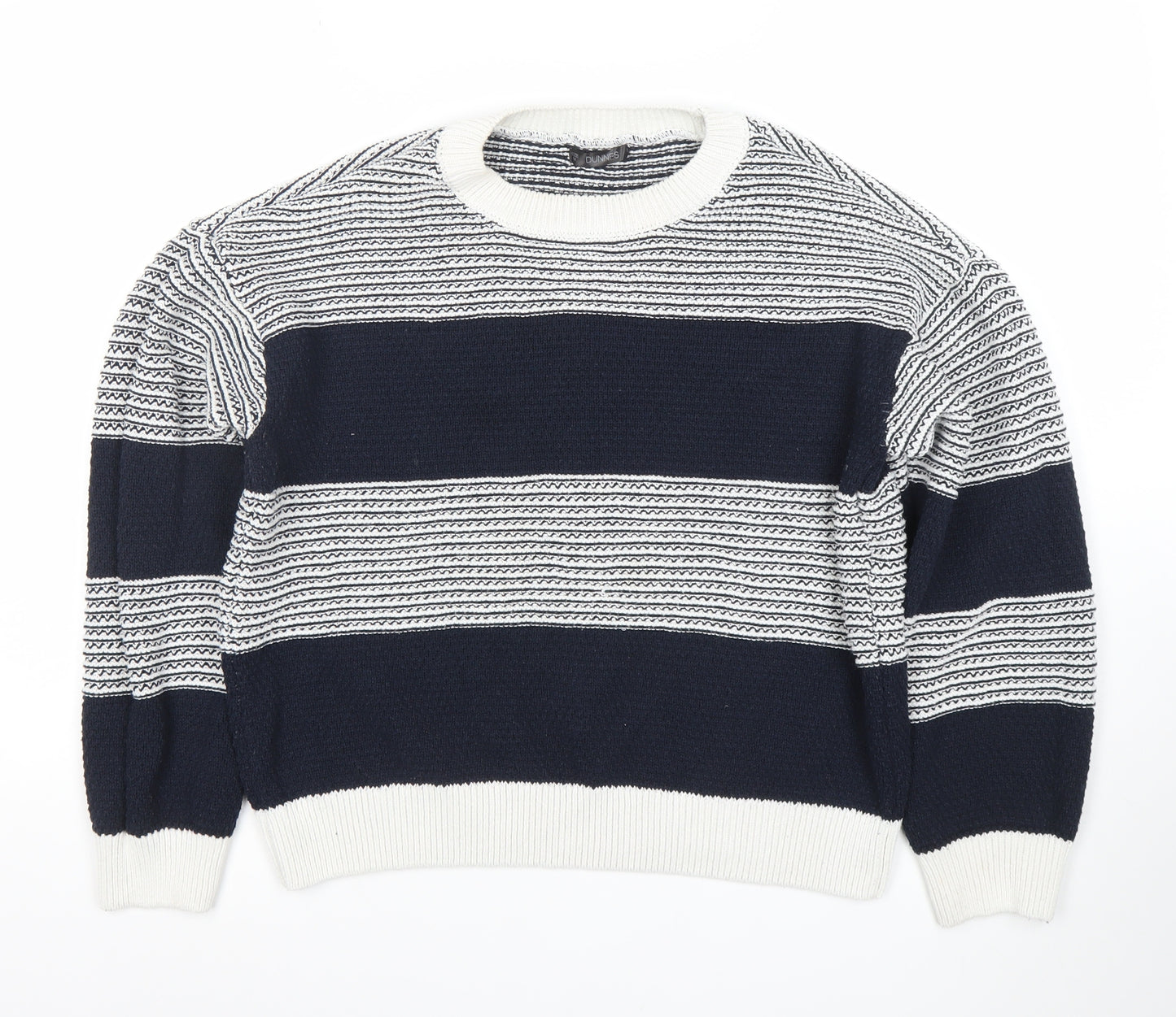 Dunnes Stores Women's White & Navy Striped Crew Neck Cotton Jumper Size 12