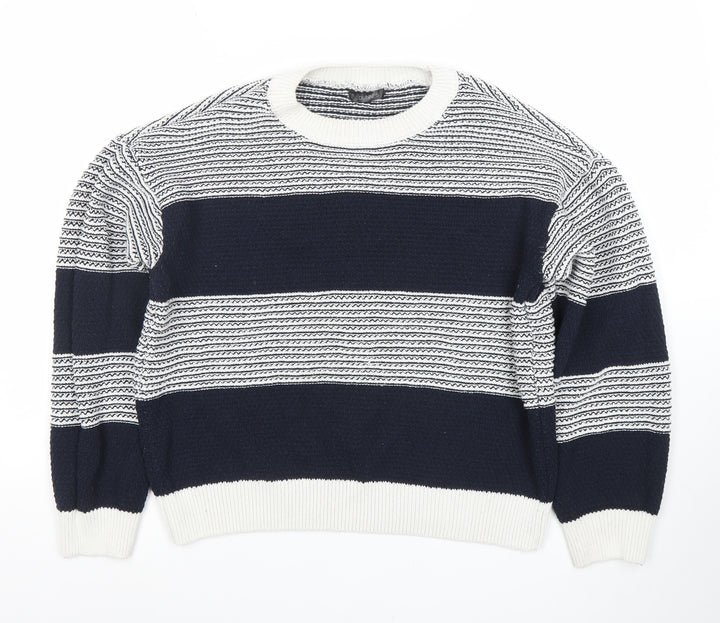Dunnes Stores Women's White & Navy Striped Crew Neck Cotton Jumper Size 12