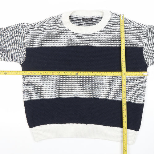 Dunnes Stores Women's White & Navy Striped Crew Neck Cotton Jumper Size 12