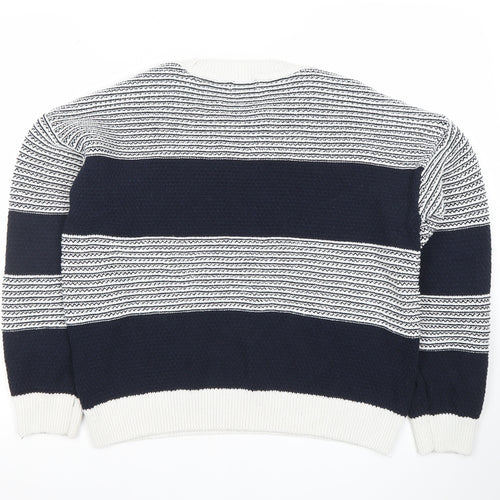 Dunnes Stores Women's White & Navy Striped Crew Neck Cotton Jumper Size 12