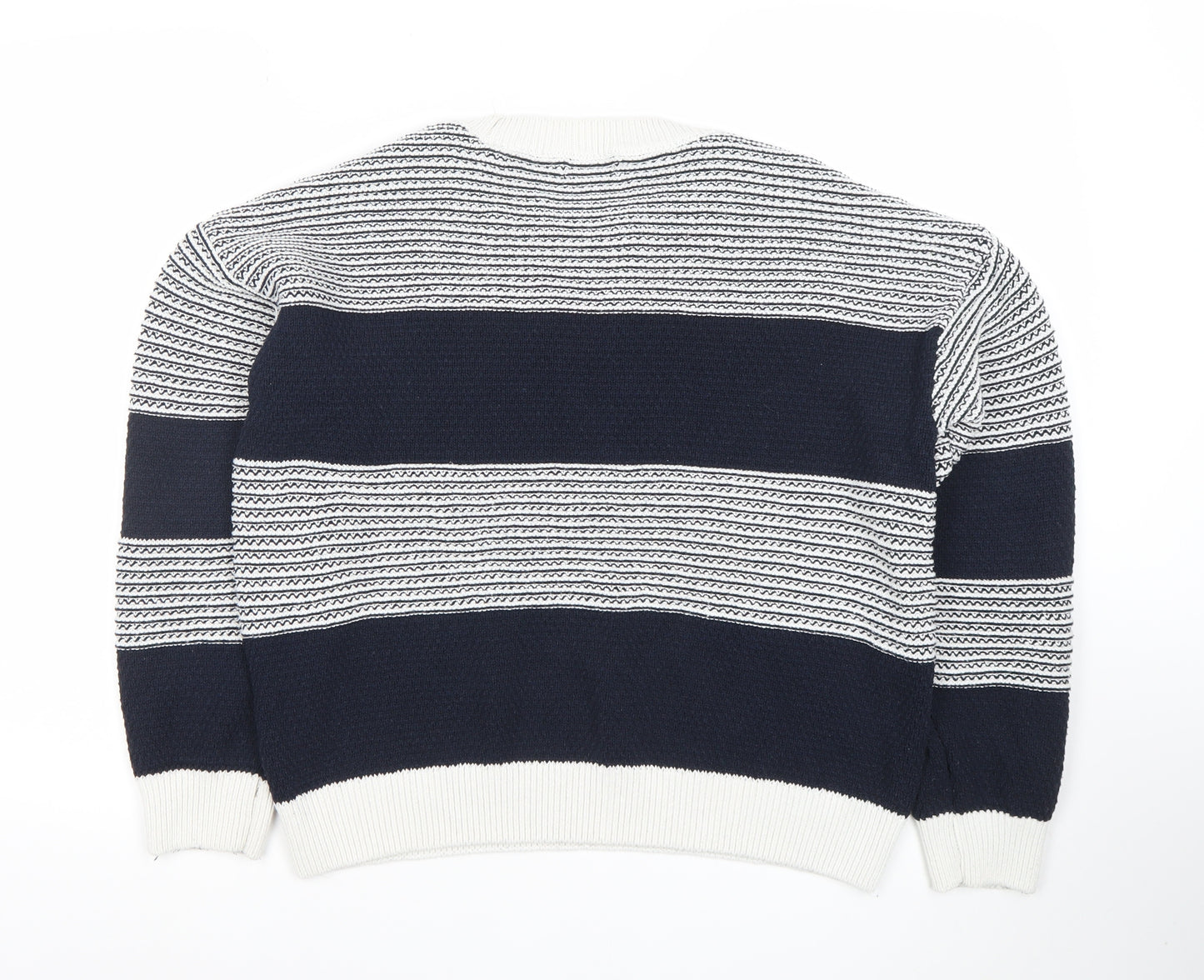 Dunnes Stores Women's White & Navy Striped Crew Neck Cotton Jumper Size 12