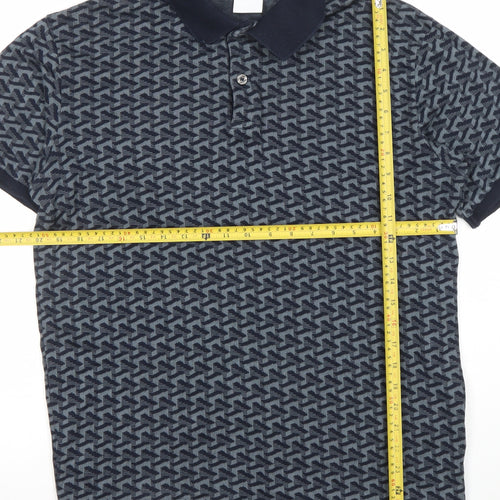 Selected Homme Men's Blue Geometric Cotton Polo Shirt Size L