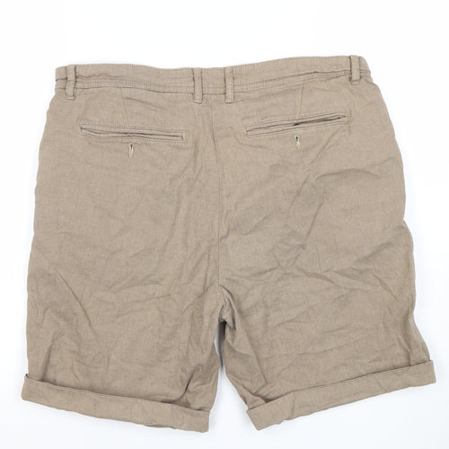 Selected Homme Men's Beige Chino Shorts L Linen Cotton Blend Casual