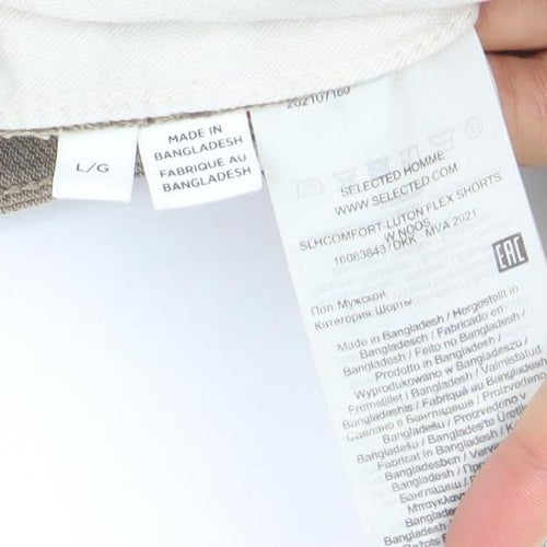 Selected Homme Men's Beige Chino Shorts L Linen Cotton Blend Casual