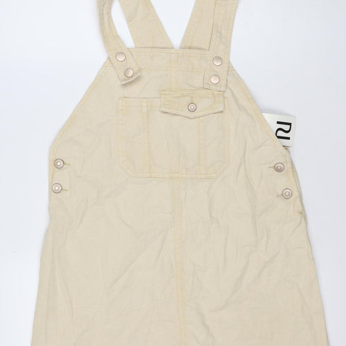 River Island Women Beige Cotton Pinafore Dress Size 10