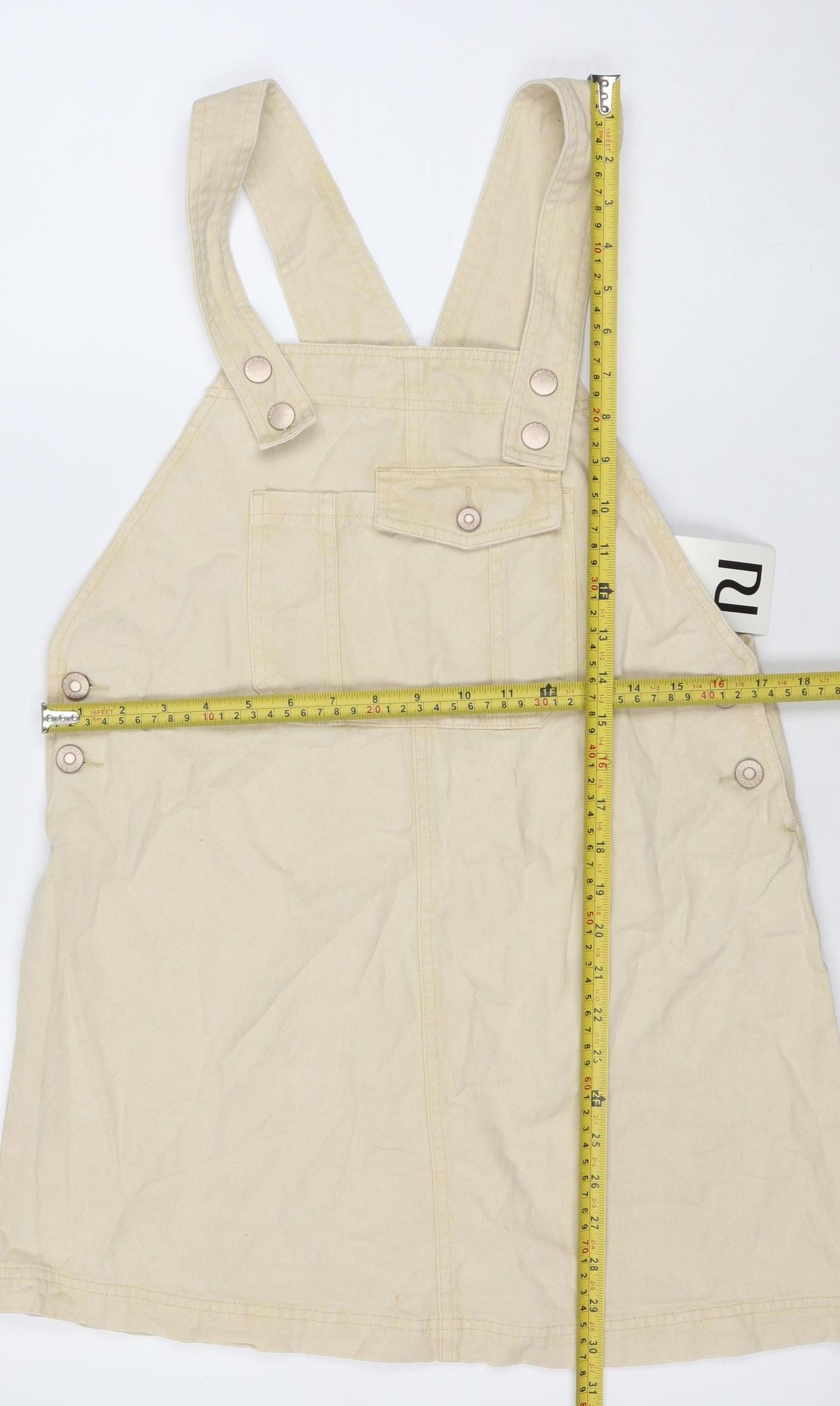 River Island Women Beige Cotton Pinafore Dress Size 10