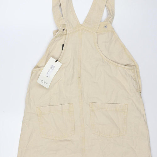 River Island Women Beige Cotton Pinafore Dress Size 10