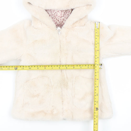 Dunnes Stores Girls Beige Faux Fur Hooded Coat 12-18 Months Lined Zip Jacket