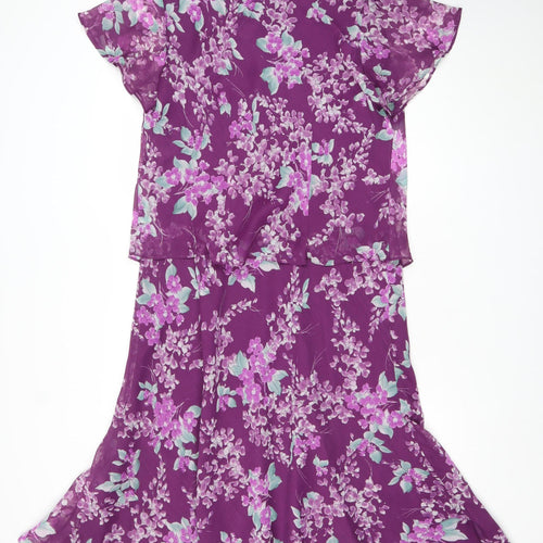 Eastex Women’s Purple Floral Asymmetric Midi Dress Size 16