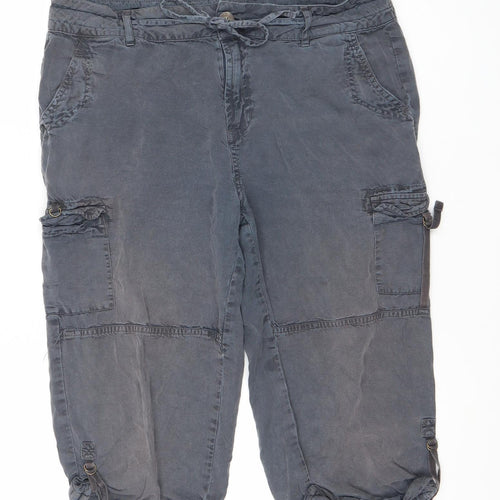 Weird Fish Women Grey Size 12 Cargo Shorts 100% Lyocell Drawstring Casual