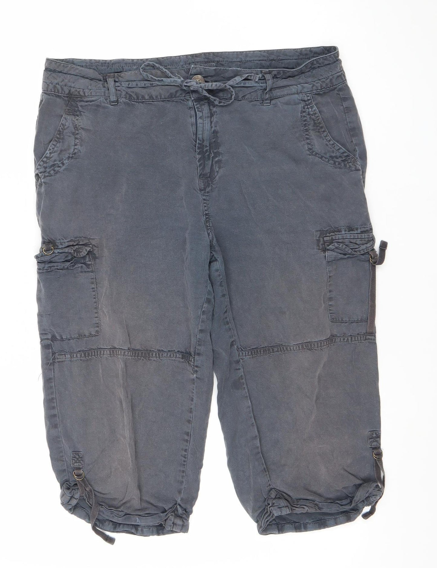 Weird Fish Women Grey Size 12 Cargo Shorts 100% Lyocell Drawstring Casual