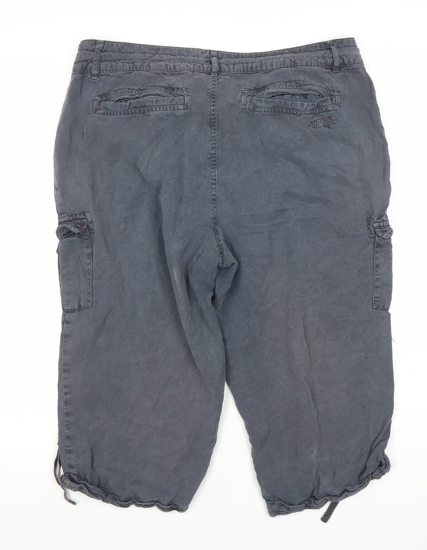 Weird Fish Women Grey Size 12 Cargo Shorts 100% Lyocell Drawstring Casual