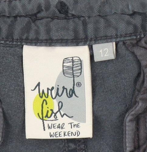 Weird Fish Women Grey Size 12 Cargo Shorts 100% Lyocell Drawstring Casual