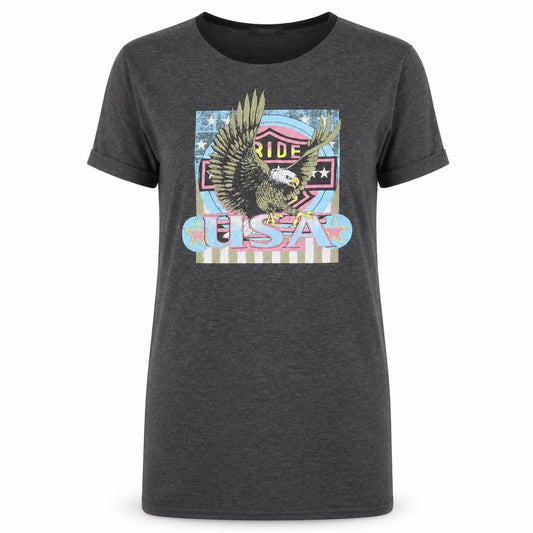 Front view of Missguided Women’s Grey USA Eagle Graphic T-Shirt Dress, size UK 8