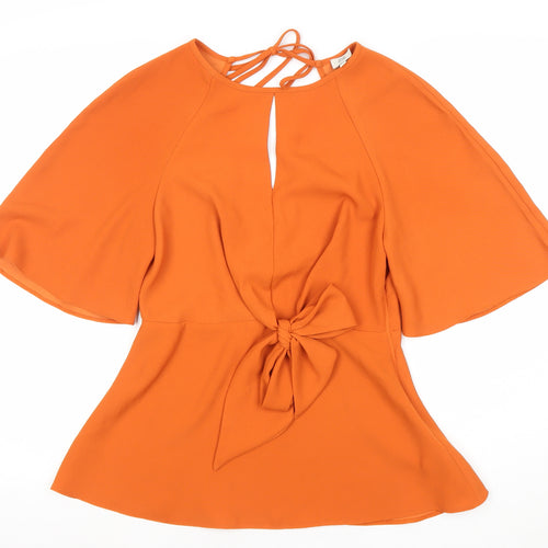 River Island Womens Orange Wrap Blouse Size 10 3/4 Sleeve V-Neck