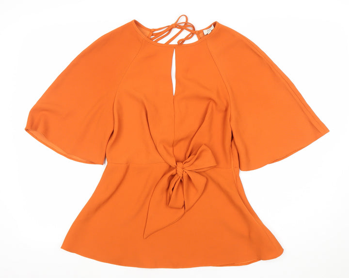 River Island Womens Orange Wrap Blouse Size 10 3/4 Sleeve V-Neck