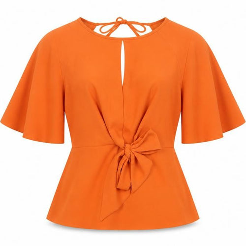 River Island Womens Orange Wrap Blouse Size 10 3/4 Sleeve V-Neck