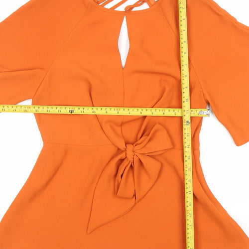 River Island Womens Orange Wrap Blouse Size 10 3/4 Sleeve V-Neck
