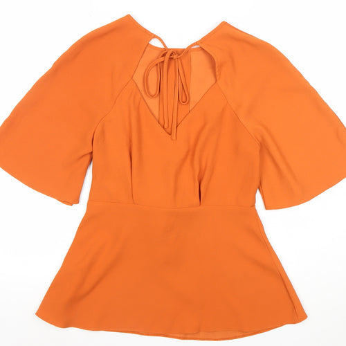 River Island Womens Orange Wrap Blouse Size 10 3/4 Sleeve V-Neck