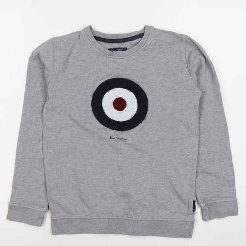 Ben Sherman Boys Grey Logo Sweatshirt 9-10 Years Cotton Blend Crew Neck