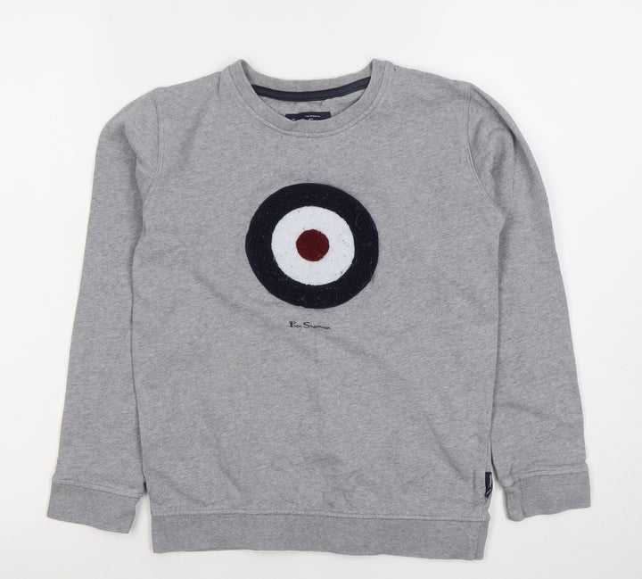Ben Sherman Boys Grey Logo Sweatshirt 9-10 Years Cotton Blend Crew Neck