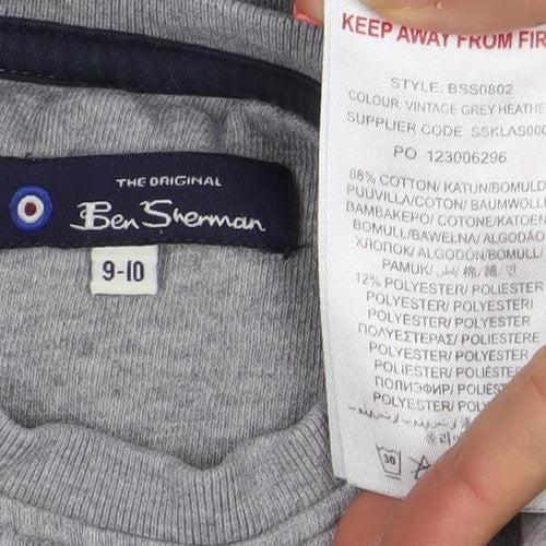 Ben Sherman Boys Grey Logo Sweatshirt 9-10 Years Cotton Blend Crew Neck