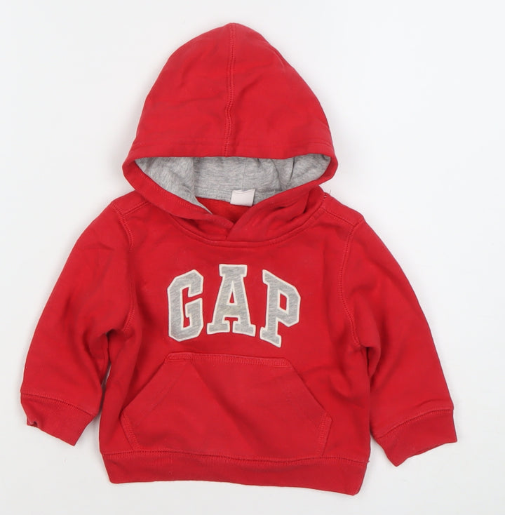 GAP Baby Unisex Red Hooded Classic Logo Fleece Jacket 6-12 Months