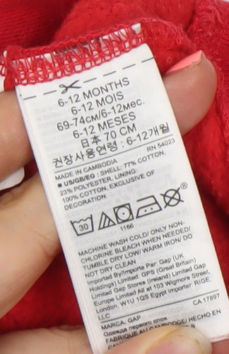 GAP Baby Unisex Red Hooded Classic Logo Fleece Jacket 6-12 Months